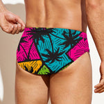 Colorful Palm Tree Pattern Print Men's Swim Briefs