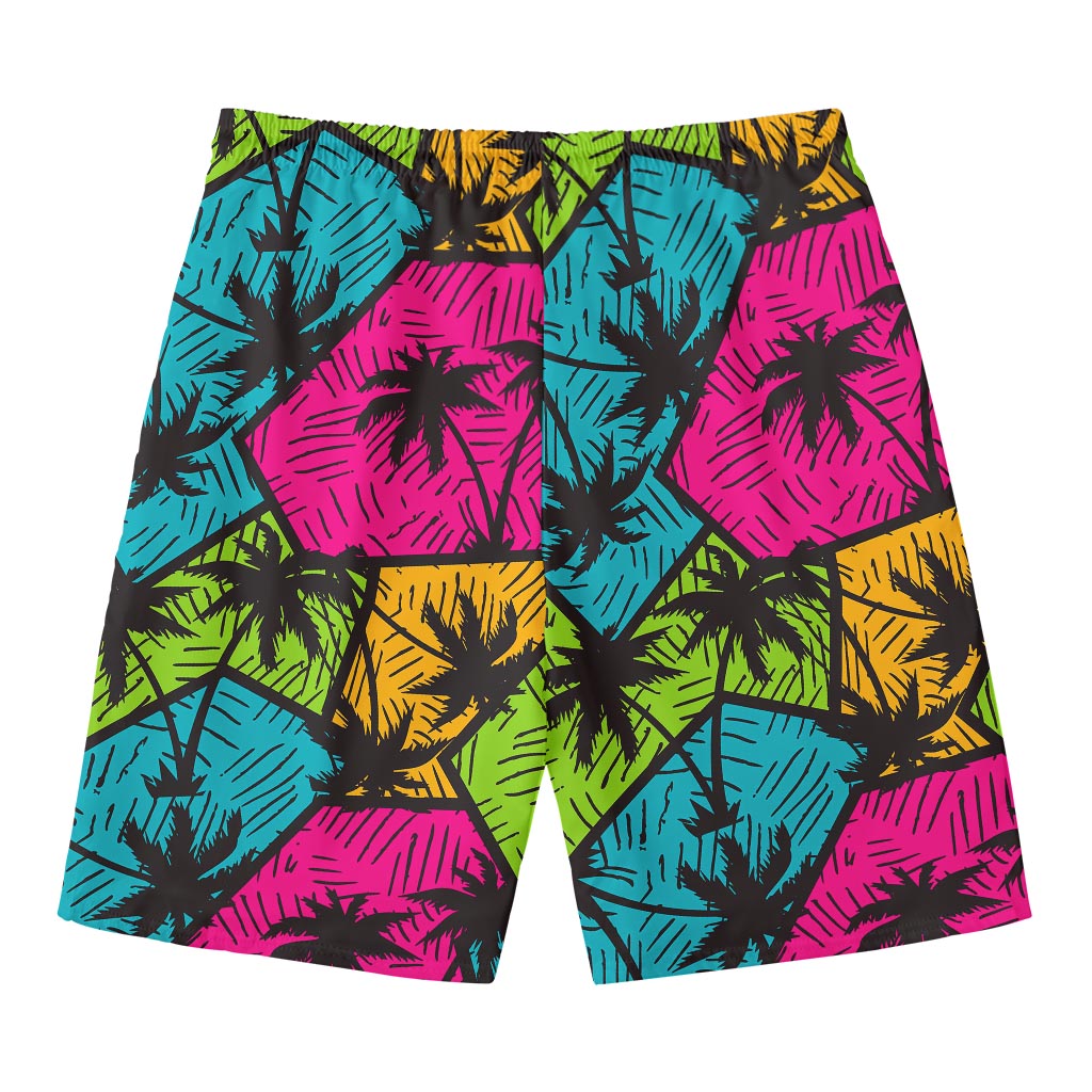 Colorful Palm Tree Pattern Print Men's Swim Trunks