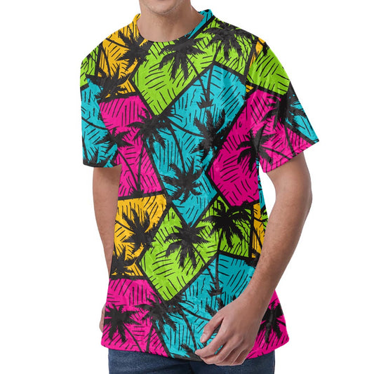 Colorful Palm Tree Pattern Print Men's Velvet T-Shirt