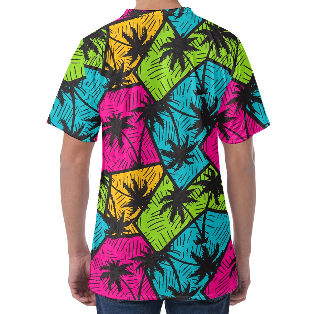 Colorful Palm Tree Pattern Print Men's Velvet T-Shirt