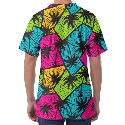 Colorful Palm Tree Pattern Print Men's Velvet T-Shirt