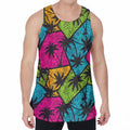 Colorful Palm Tree Pattern Print Men's Velvet Tank Top