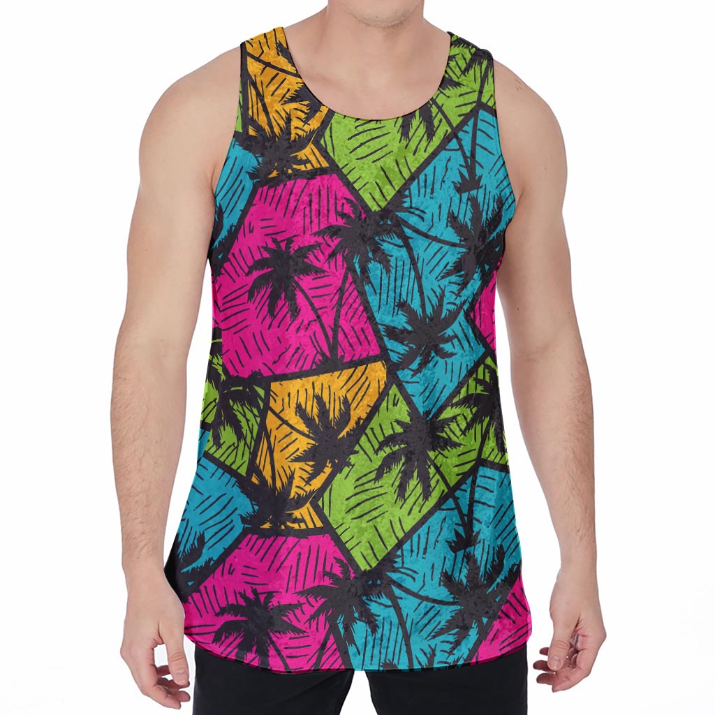 Colorful Palm Tree Pattern Print Men's Velvet Tank Top