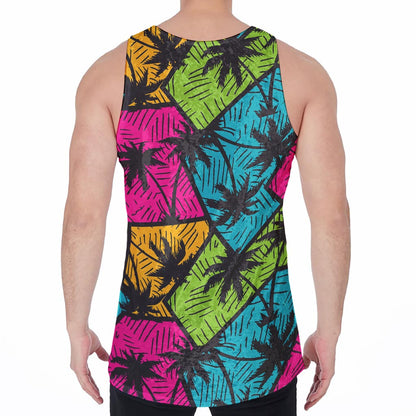 Colorful Palm Tree Pattern Print Men's Velvet Tank Top