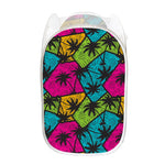 Colorful Palm Tree Pattern Print Mesh Laundry Hamper