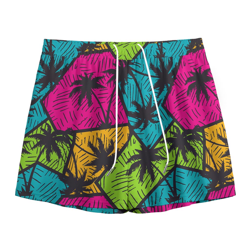 Colorful Palm Tree Pattern Print Mesh Shorts
