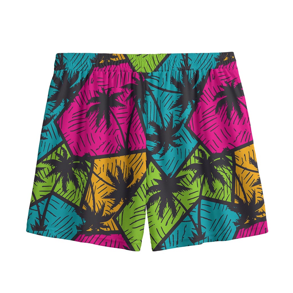 Colorful Palm Tree Pattern Print Mesh Shorts