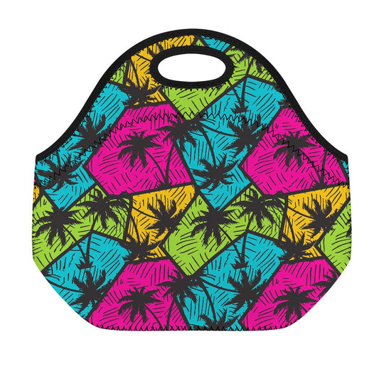 Colorful Palm Tree Pattern Print Neoprene Lunch Bag