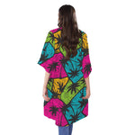 Colorful Palm Tree Pattern Print Open Front Beach Cover Up