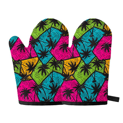 Colorful Palm Tree Pattern Print Oven Mitts