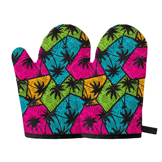 Colorful Palm Tree Pattern Print Oven Mitts