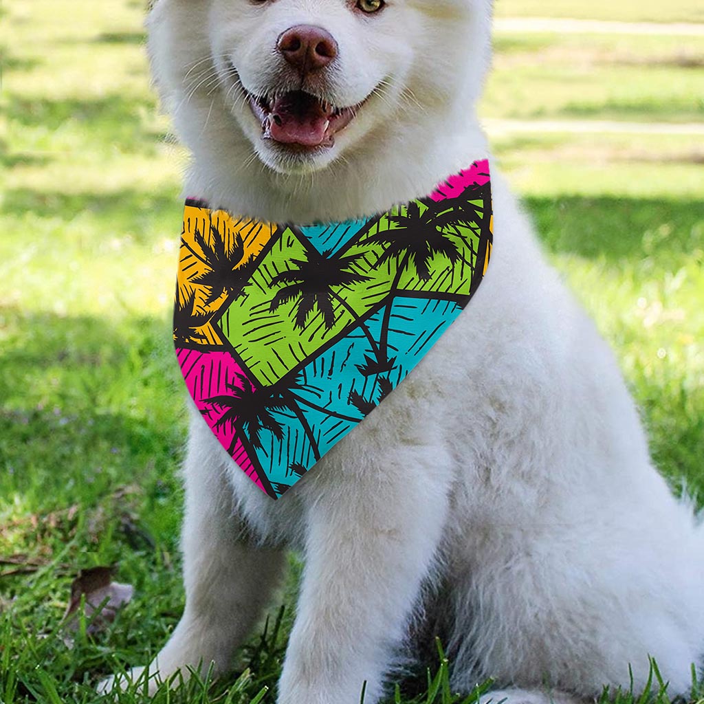 Colorful Palm Tree Pattern Print Over The Collar Dog Bandana