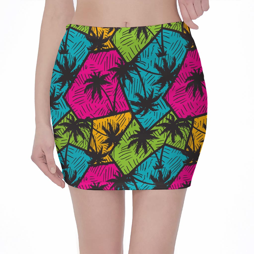 Colorful Palm Tree Pattern Print Pencil Mini Skirt