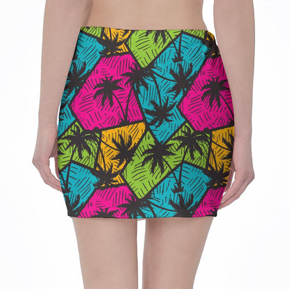 Colorful Palm Tree Pattern Print Pencil Mini Skirt