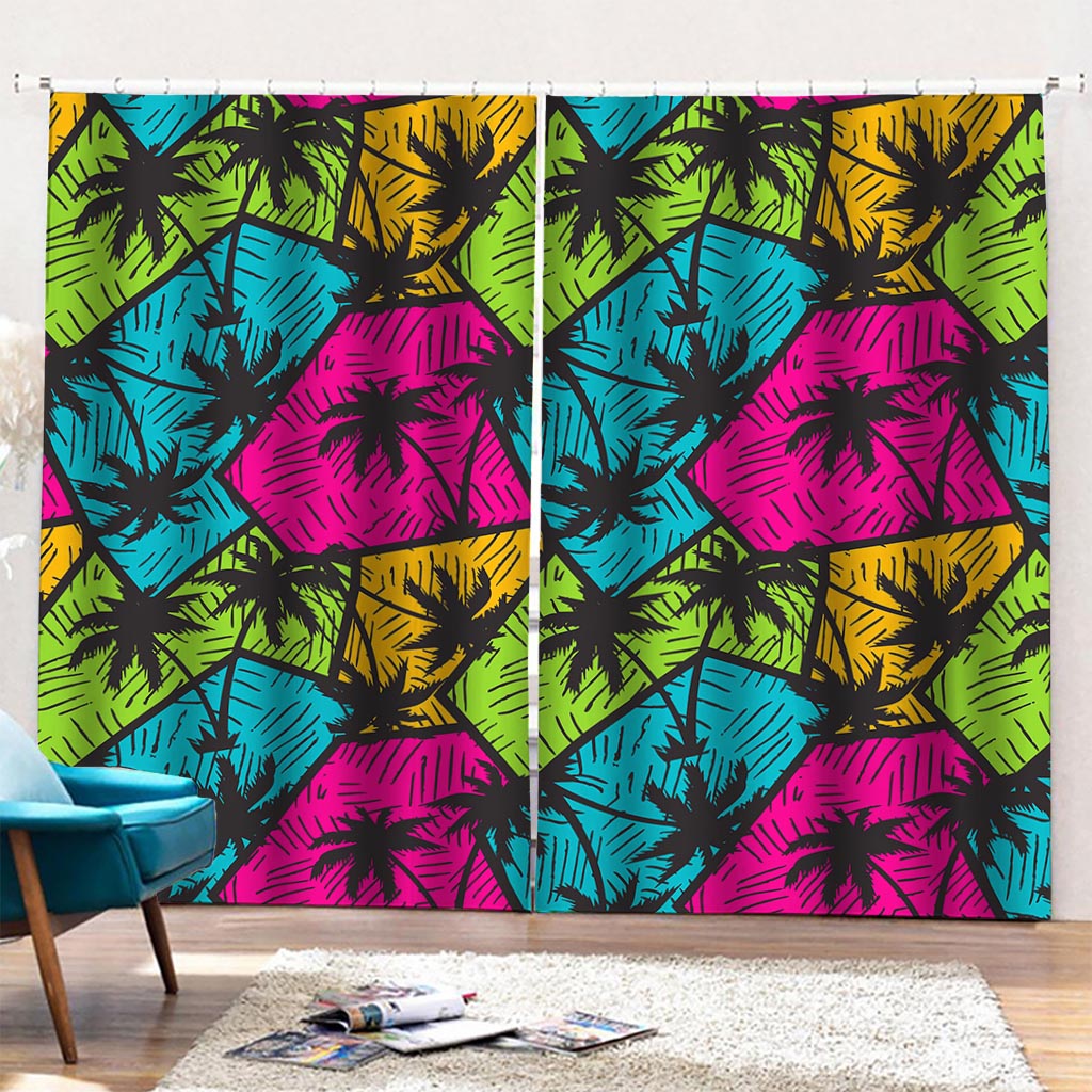 Colorful Palm Tree Pattern Print Pencil Pleat Curtains
