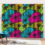 Colorful Palm Tree Pattern Print Pencil Pleat Curtains