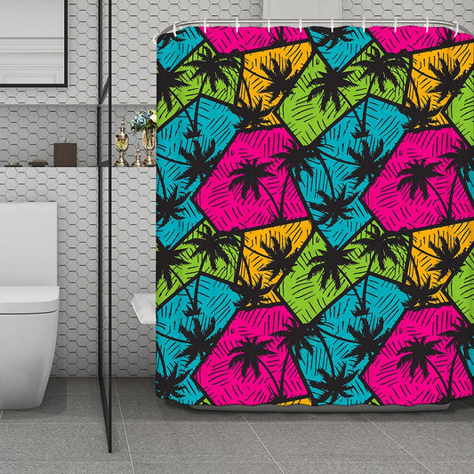 Colorful Palm Tree Pattern Print Polyester Shower Curtain