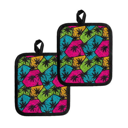 Colorful Palm Tree Pattern Print Pot Holders