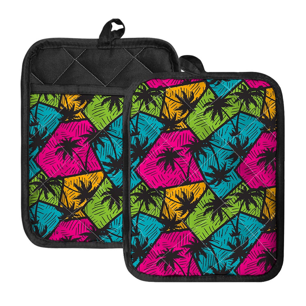 Colorful Palm Tree Pattern Print Pot Holders With Pocket