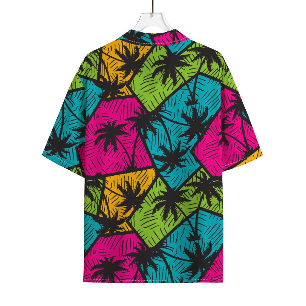 Colorful Palm Tree Pattern Print Rayon Hawaiian Shirt