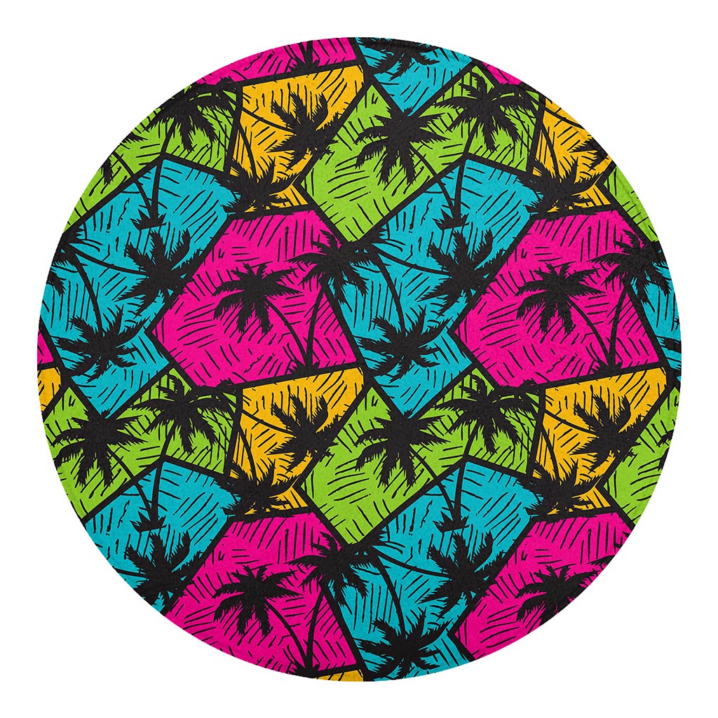 Colorful Palm Tree Pattern Print Round Blanket