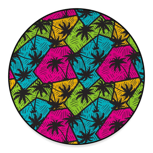 Colorful Palm Tree Pattern Print Round Floor Mat