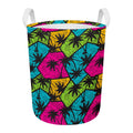 Colorful Palm Tree Pattern Print Round Laundry Basket