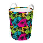 Colorful Palm Tree Pattern Print Round Laundry Basket