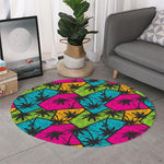 Colorful Palm Tree Pattern Print Round Rug