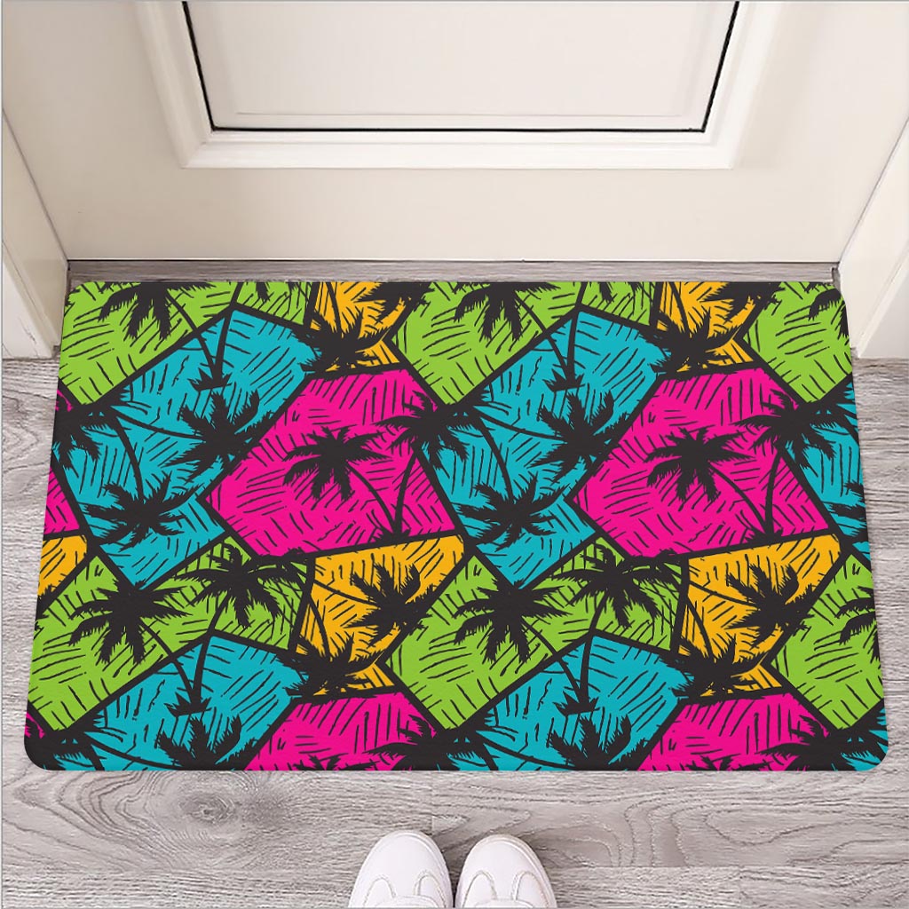 Colorful Palm Tree Pattern Print Rubber Doormat