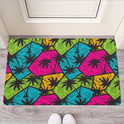 Colorful Palm Tree Pattern Print Rubber Doormat