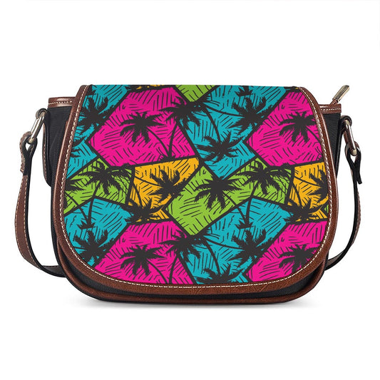 Colorful Palm Tree Pattern Print Saddle Bag