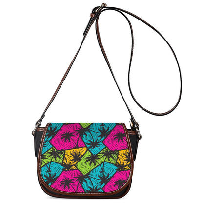 Colorful Palm Tree Pattern Print Saddle Bag