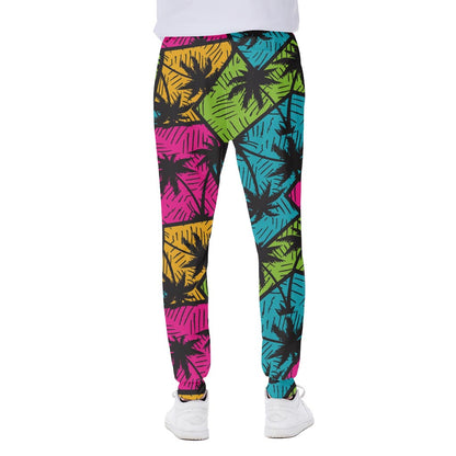 Colorful Palm Tree Pattern Print Scuba Joggers