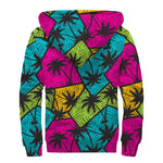 Colorful Palm Tree Pattern Print Sherpa Lined Zip Up Hoodie
