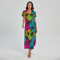 Colorful Palm Tree Pattern Print Short Sleeve Maxi Dress