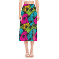 Colorful Palm Tree Pattern Print Side Slit Midi Skirt