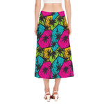 Colorful Palm Tree Pattern Print Side Slit Midi Skirt