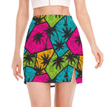 Colorful Palm Tree Pattern Print Side Slit Mini Skirt
