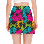 Colorful Palm Tree Pattern Print Side Slit Mini Skirt