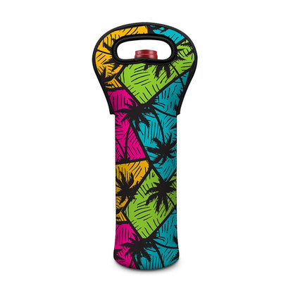 Colorful Palm Tree Pattern Print Single Neoprene Wine Tote
