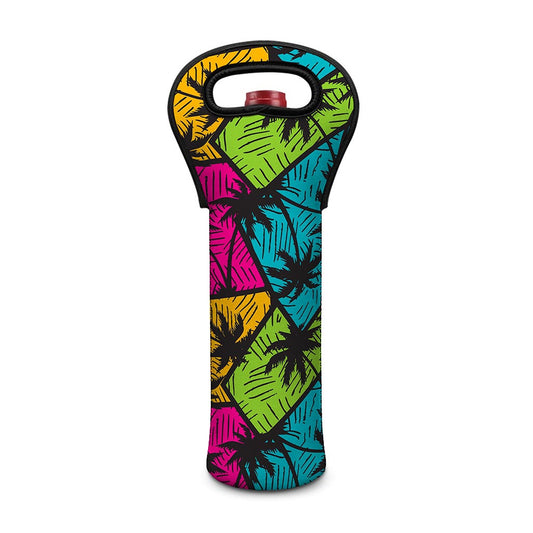 Colorful Palm Tree Pattern Print Single Neoprene Wine Tote