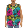 Colorful Palm Tree Pattern Print Sleeveless Baseball Jersey