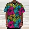 Colorful Palm Tree Pattern Print Textured Short Sleeve Shirt