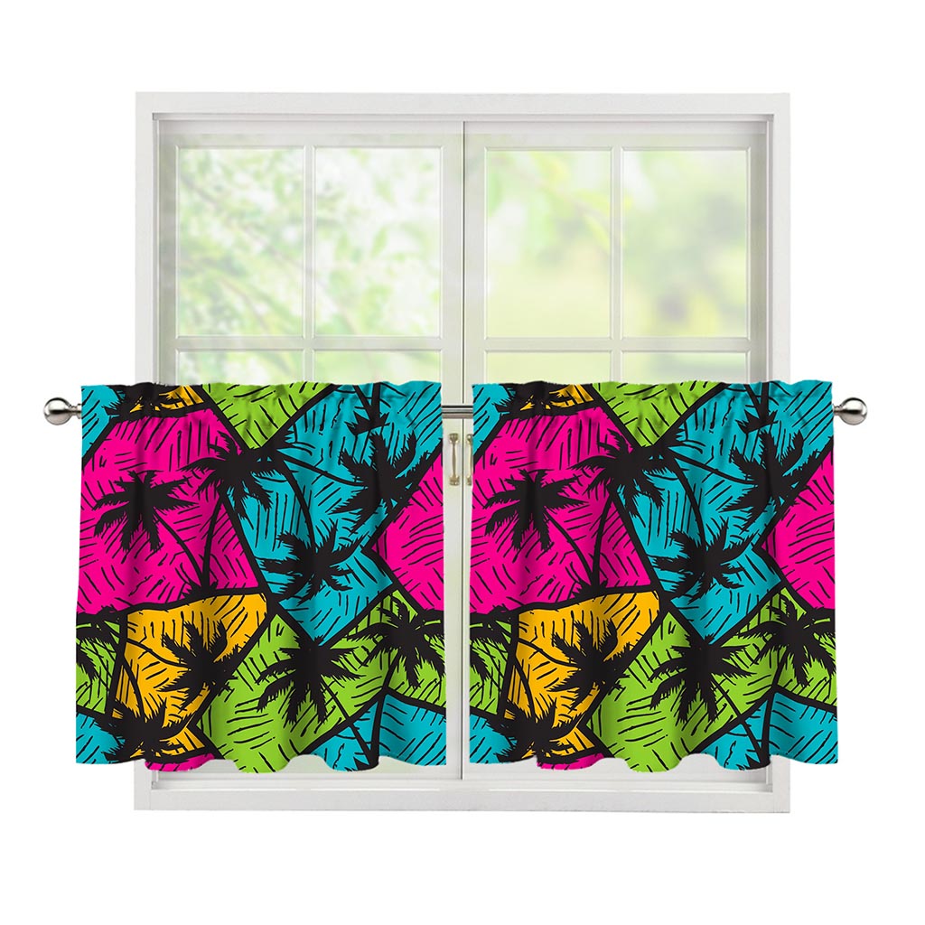 Colorful Palm Tree Pattern Print Tier Curtains