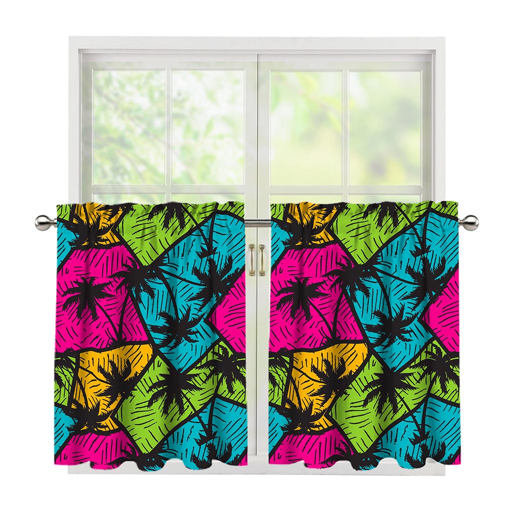 Colorful Palm Tree Pattern Print Tier Curtains