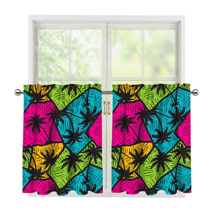 Colorful Palm Tree Pattern Print Tier Curtains