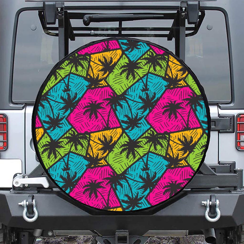 Colorful Palm Tree Pattern Print Tire Cover