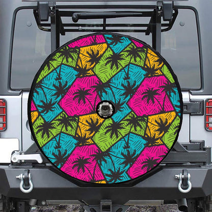 Colorful Palm Tree Pattern Print Tire Cover With Camera Hole