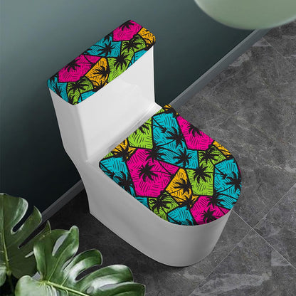 Colorful Palm Tree Pattern Print Toilet Lid And Tank Cover Set